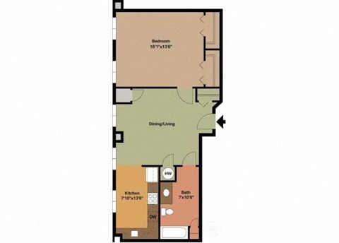 1 Bed 1 Bath Stamford Floor Plan at Carisbrooke at Manchester Apartments, Manchester, 03102